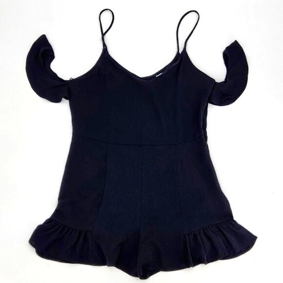 Mango Casual Spaghetti Strap Cold Shoulder Shorts Romper Black Size Medium - Picture 1 of 11